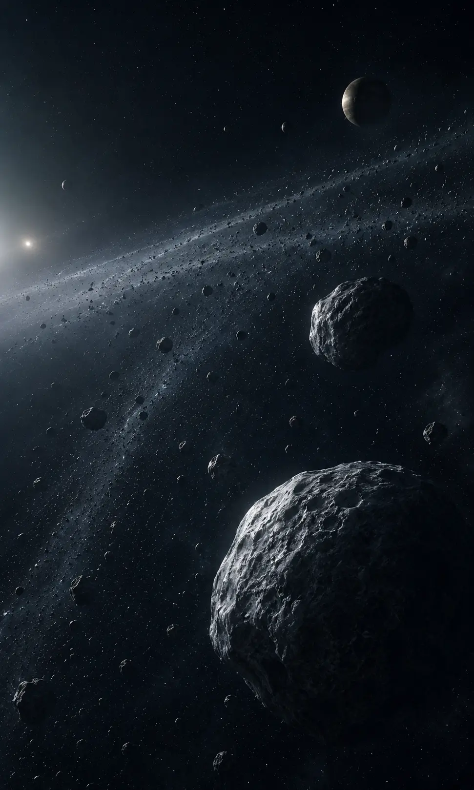 Kuiper Belt region with icy bodies in deep space